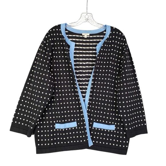 Talbots Cardigan Sweater Polka Dot Long Sleeve Blue LS Open Front Plus Size 1X - Picture 2 of 8